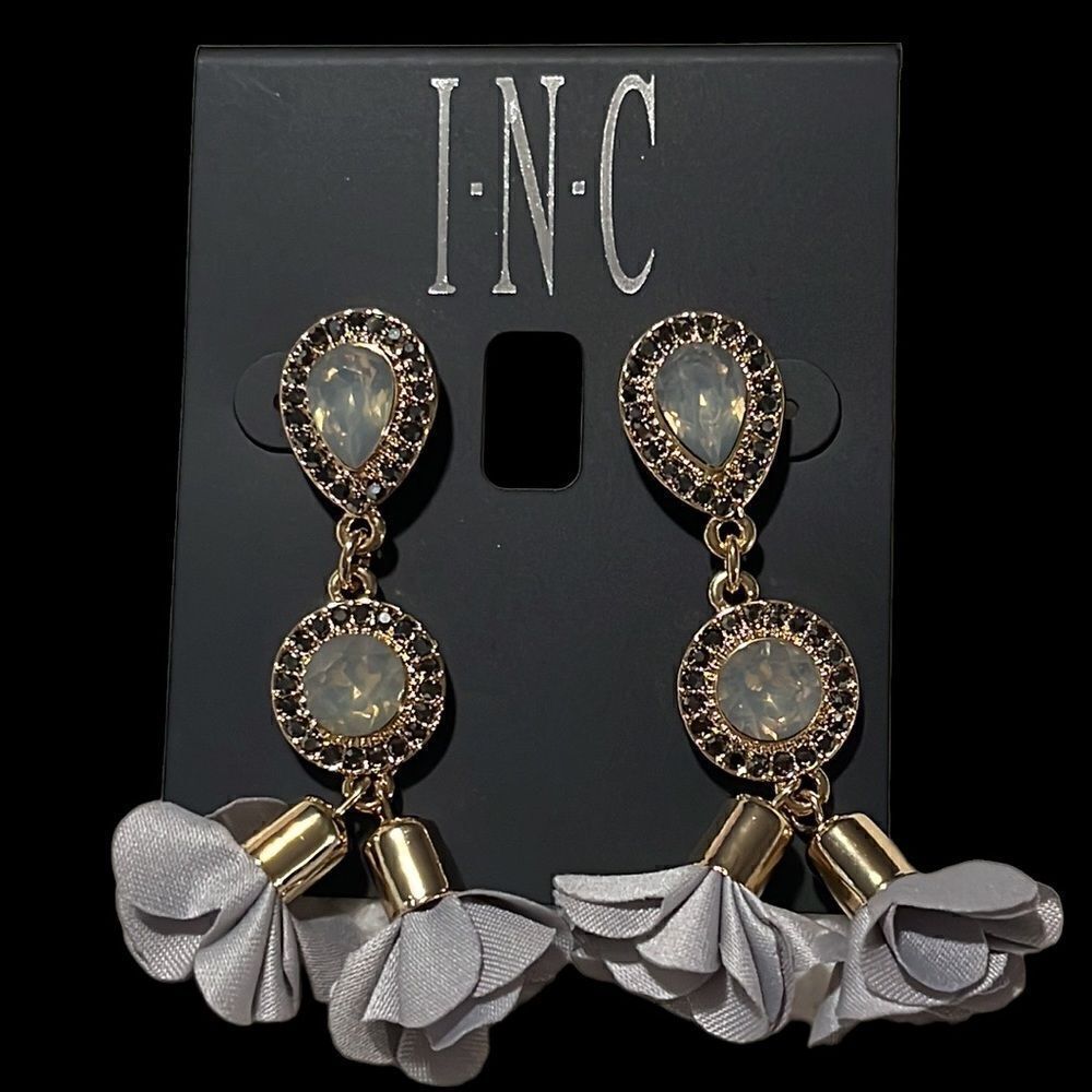 INC Gold-Tone Crystal Petal Double Drop Earrings - Picture 2 of 7